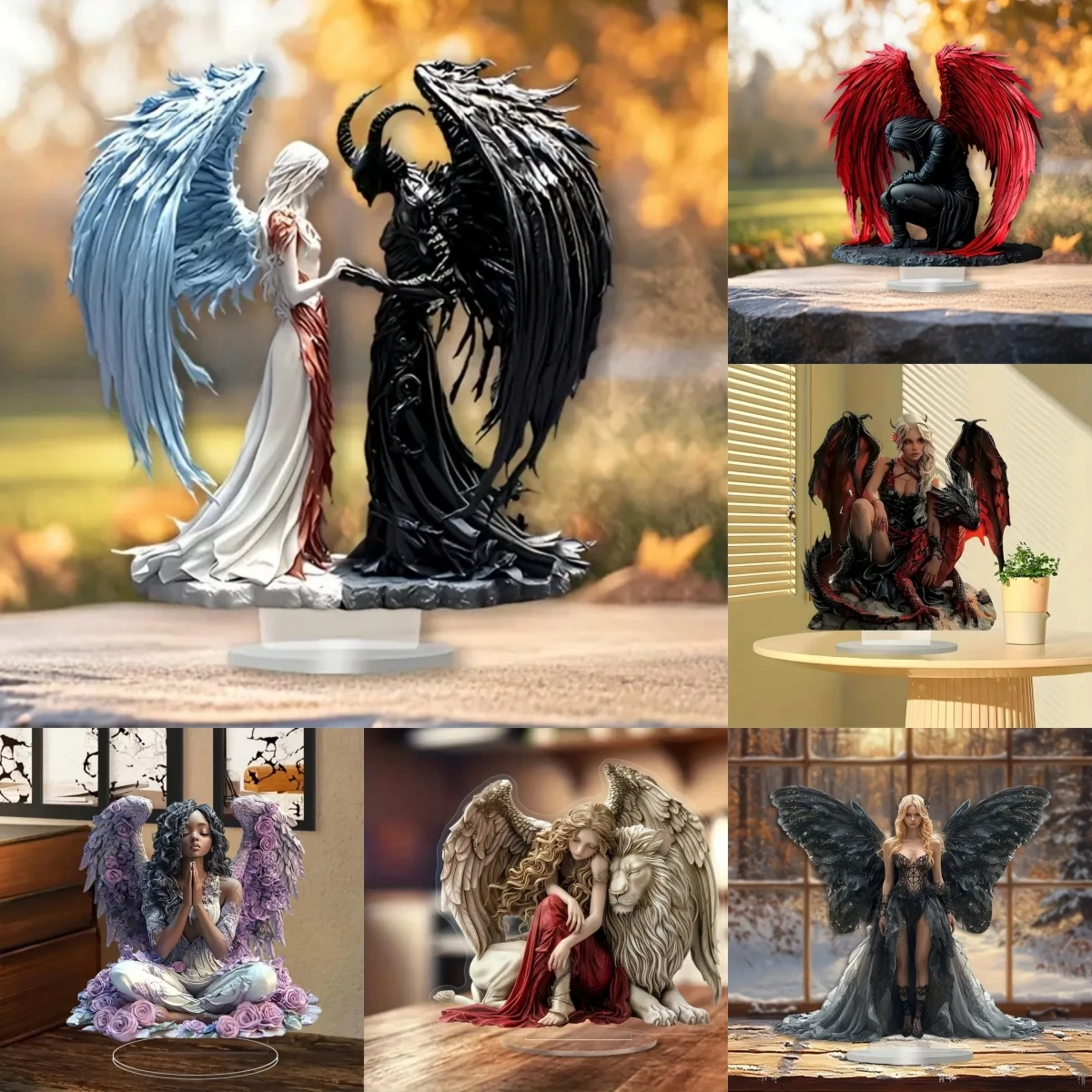 Dark Angel & Demon 2D Flat Acrylic Plaque, Home, Office, Cafe, Room, Studio, Display Case, Tabletop Ornament Decor Sign Gift