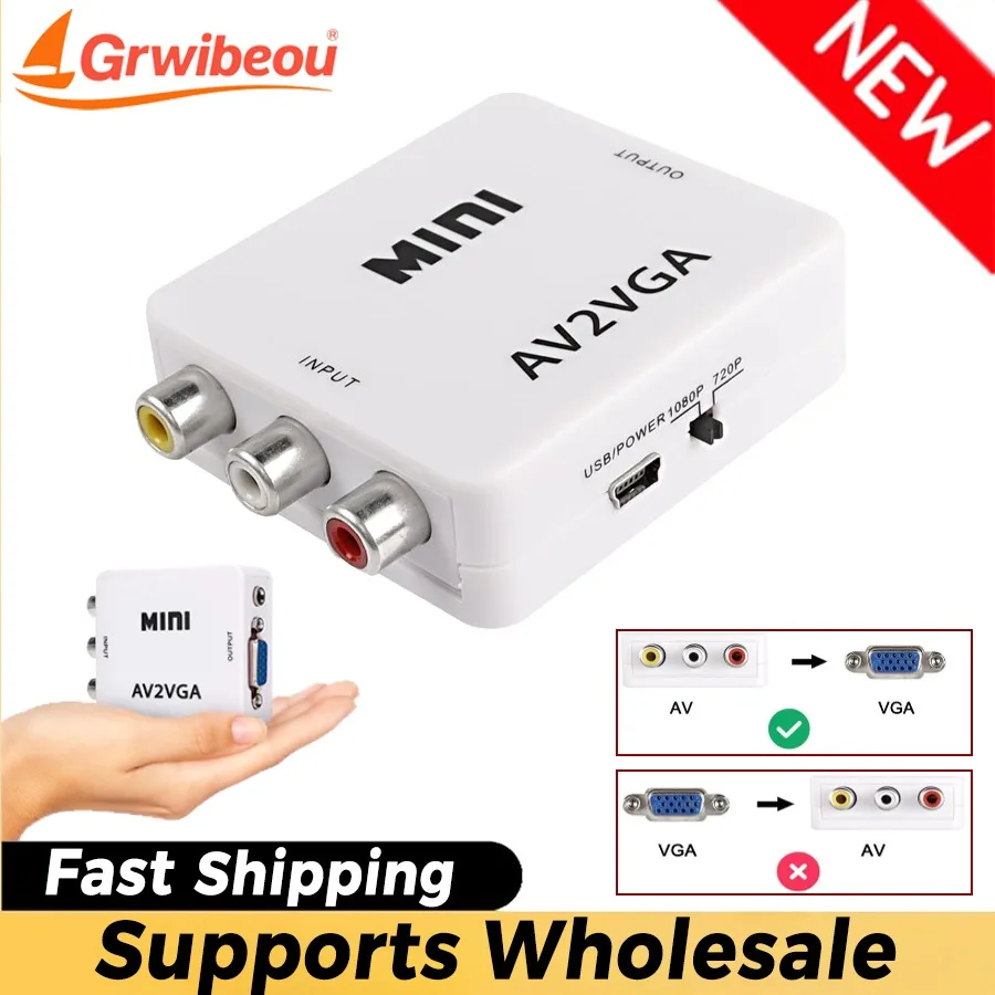 Конвертер AV в VGA RCA AV в VGA Адаптер AV с аудиокабелем 3,5 мм для ТВ-приставки ПК Компьютер 1080P Конвертер CVBS в VGA Конвертер AV в VGA RCA AV в VGA Адаптер AV с аудиокабелем 3,5 мм для ТВ-приставки ПК Компьютер 1080P Конвертер CVBS в VGA