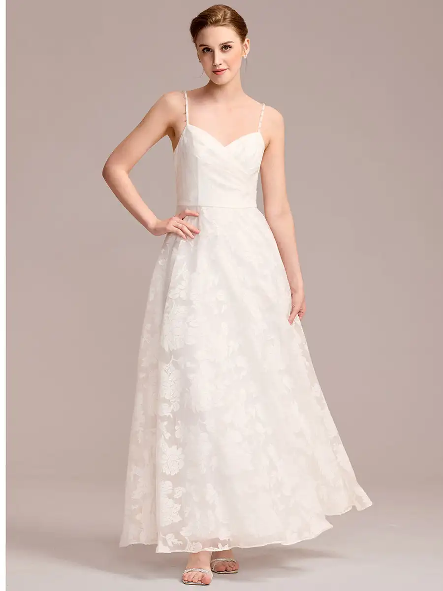 

BAZIIINGAAA Spaghetti Strap Sweetheart Floral A-Line Floor-Length Bridal Dress Wedding Dresses