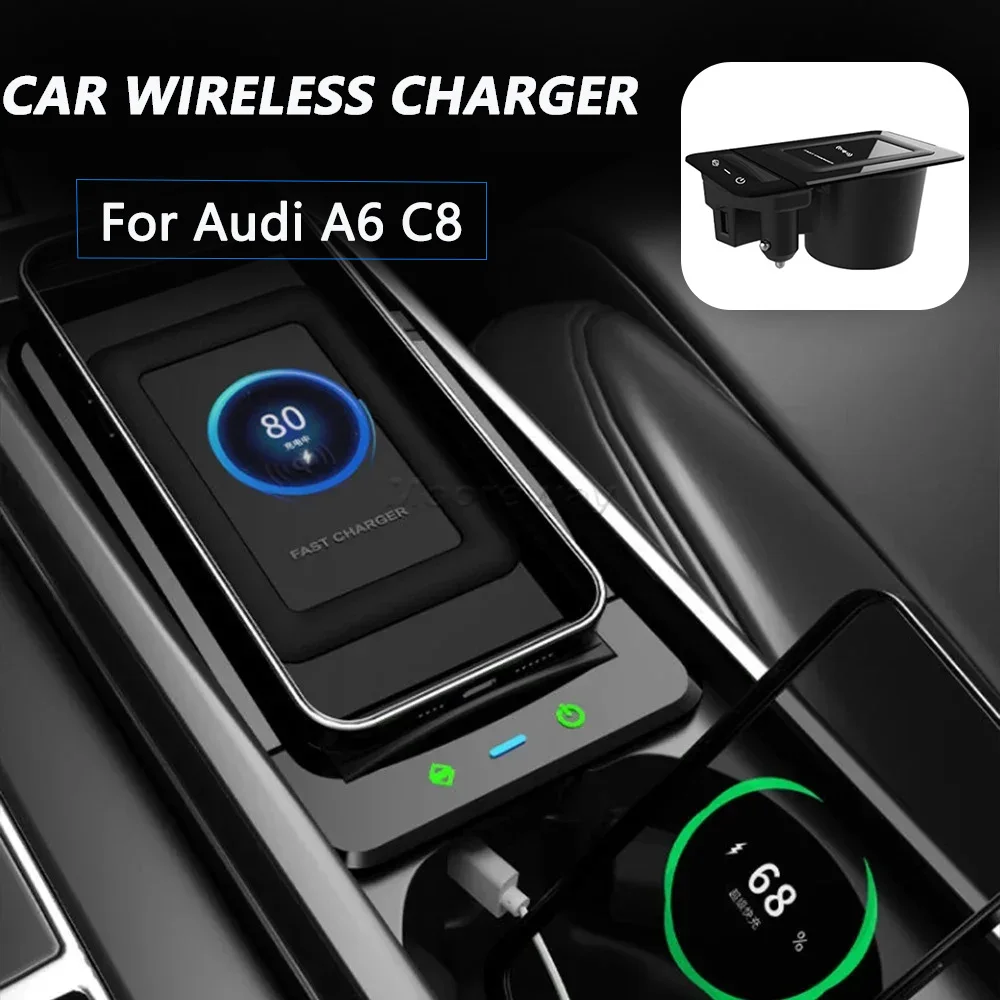 

Car Fast Phone Charger For Audi A6 C8 A7 S6 S7 RS6 RS7 2019-2022 15W Wireless Charging Pad Cup Mobile Holder Accessories