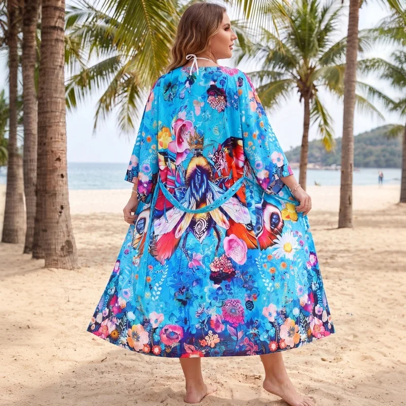 Women Beach Cover Up Dress Lightweight Rayon Printed Sarong Wrap for Bikini Resort Vacation Summer Sun Protection