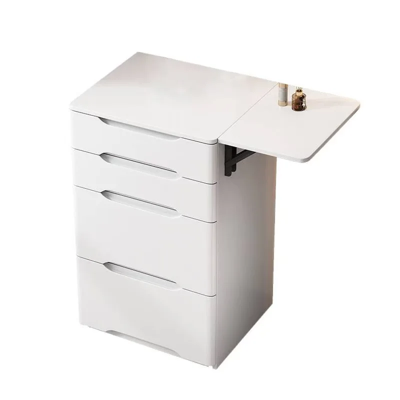 

# Bedroom Vanity, Foldable Mirror, Front Facing Modern Minimalist Small Unit Storage Cabinet, Makeup Table with Swivel Wheels