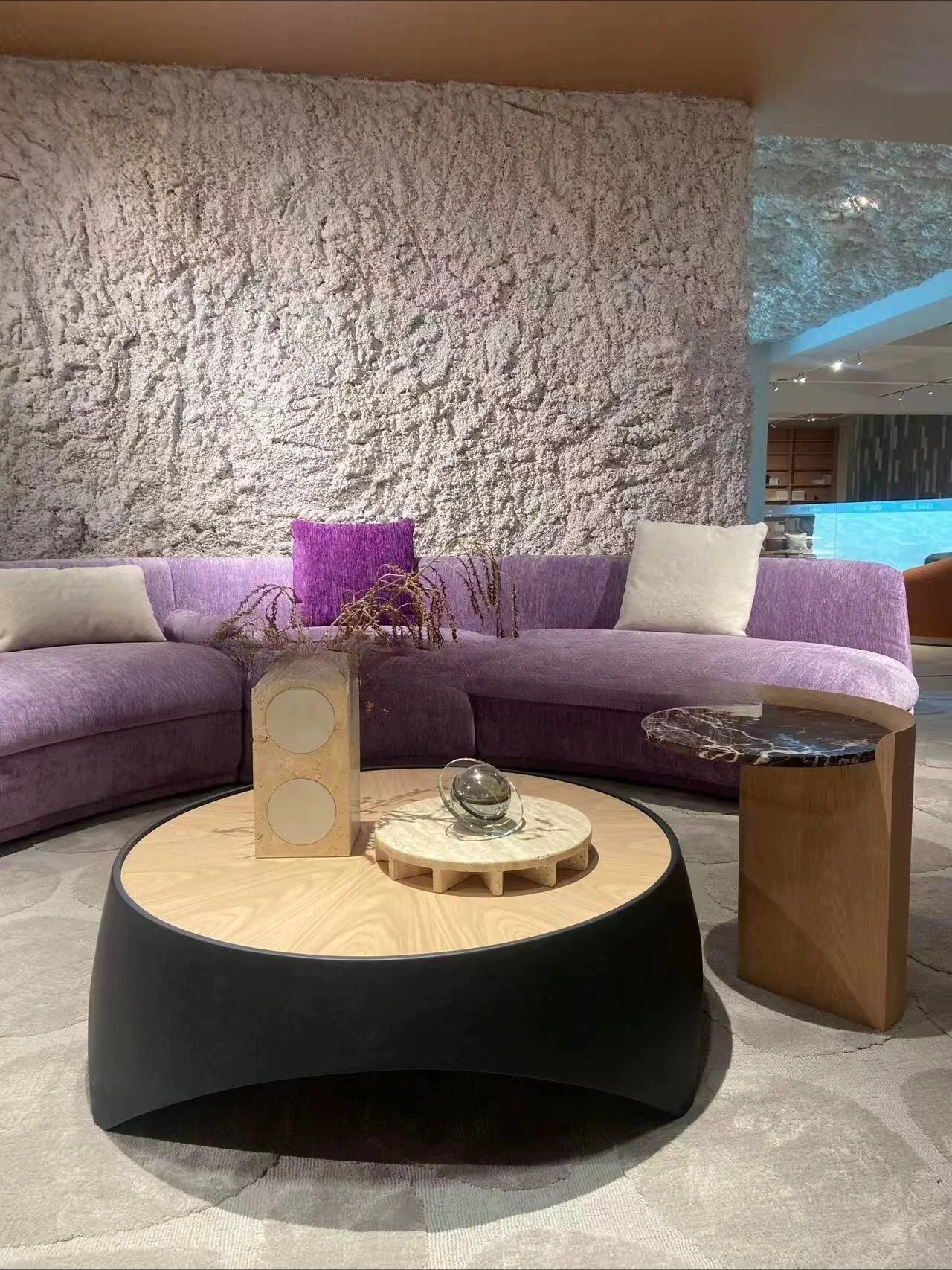 Retro minimalist taro purple curved crescent sofa chenille fabric