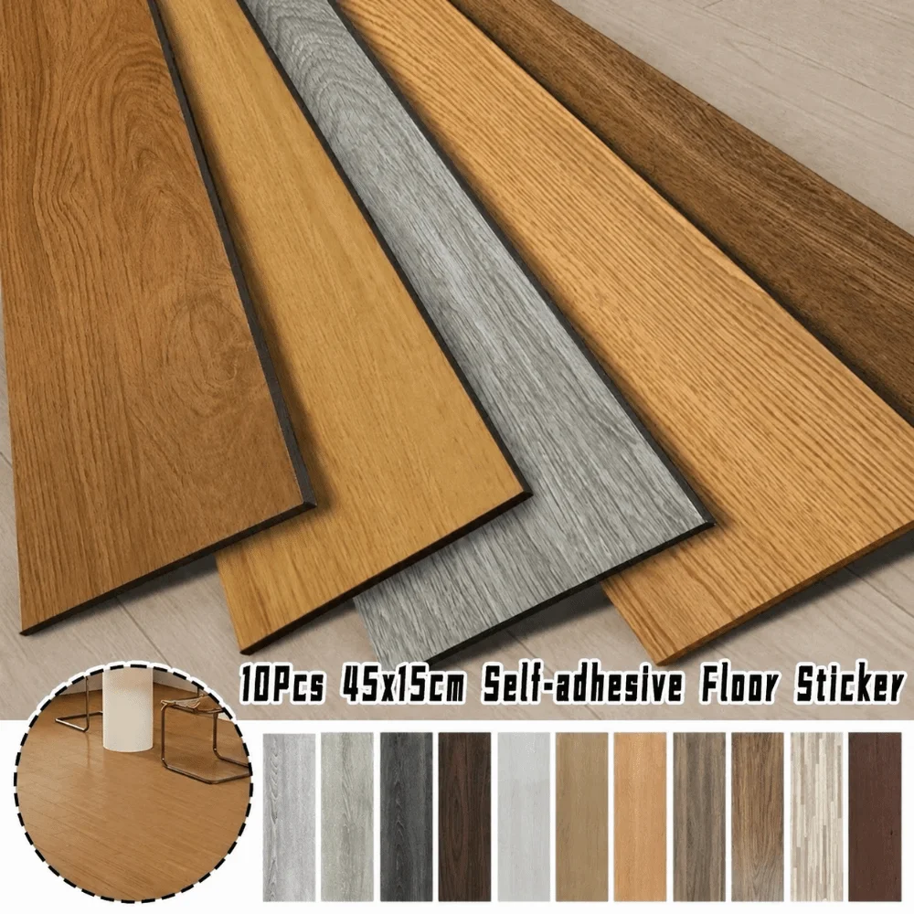 45x15cm Size Self-Adhesive Floor Sticker PVC Material Thickened Waterproof Wall Sticker Heat Resistant Wood Grain Pattern