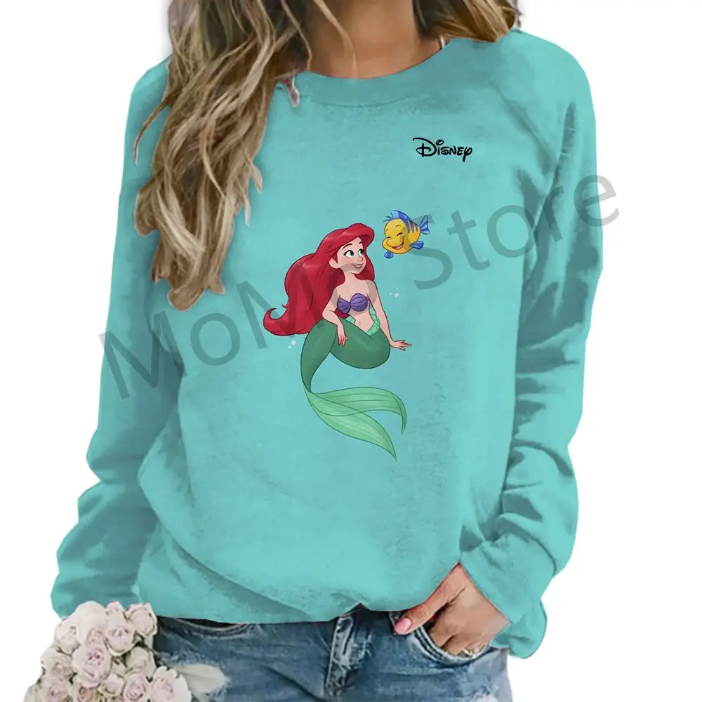 Disney princesa o pescoço moletom de manga longa feminino streetwear S-3XL novos pullovers adorável senhoras moda kawaii inverno y2k