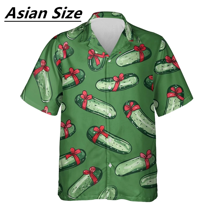 Funny Pickled Cucumbers Pattern Shirts Summer Fashion Short Sleeve Personality 3D Printed Blouse Loose Streetwear Harajuku Shirt