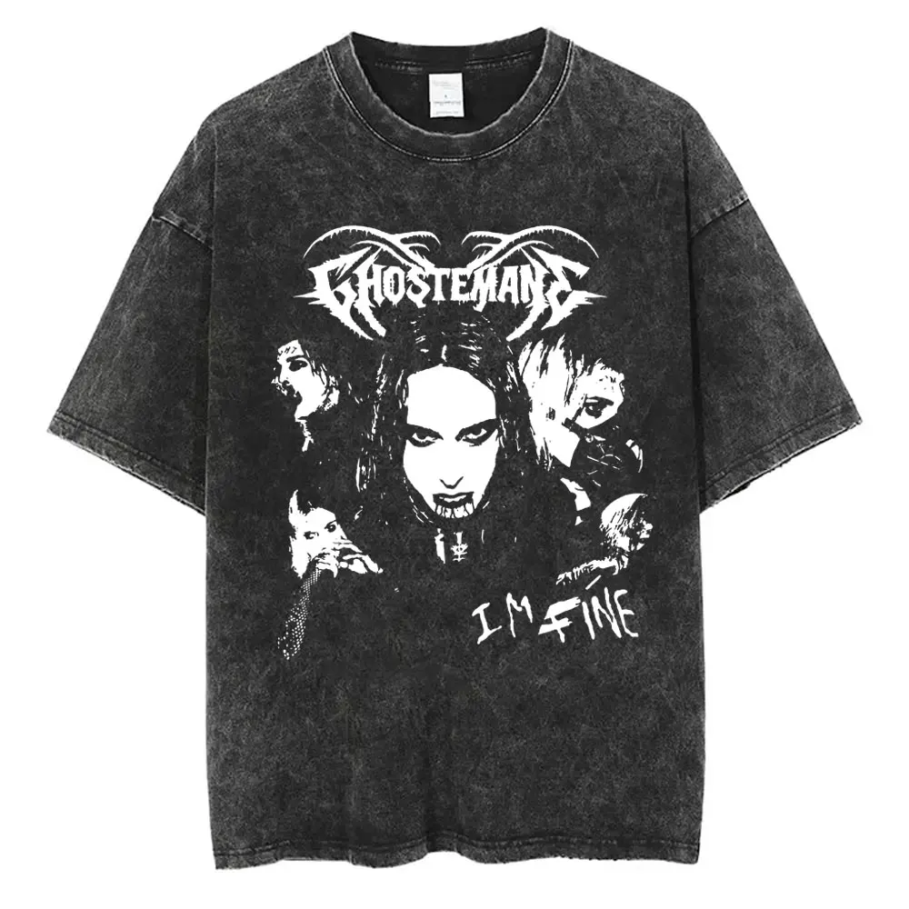 

Washed Vintage Ghostemane Hip Hop Oversized T-shirt Men Women Fashion Casual T Shirt Summer Male Rock Trap Metal Gothic T-shirts