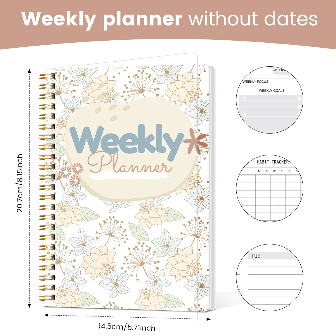 1PC Undated Weekly Planner Notebook, A5 Spiral Journal with Weekly Goals, To Do List & Habit Tracker, Floral Cover - view 6