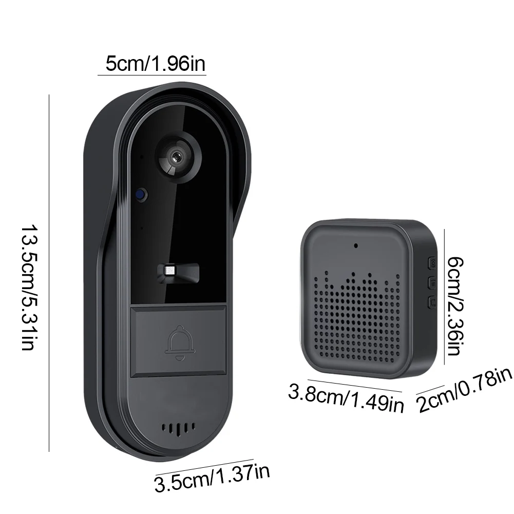 Wireless Video Doorbell with Chime 2-Way Talk Wireless Visual Intercom Doorbell Night Vision Indoor Outdoor Surveillance