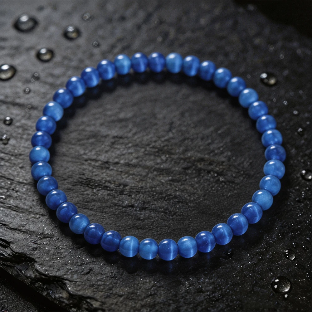 Fashion Natural Stone Blue Cat Eye Stone Beads Bracelet Bangle For Women Elastic Rope Bracelet Girls Yoga Jewelry Gifts Pulseira view 3