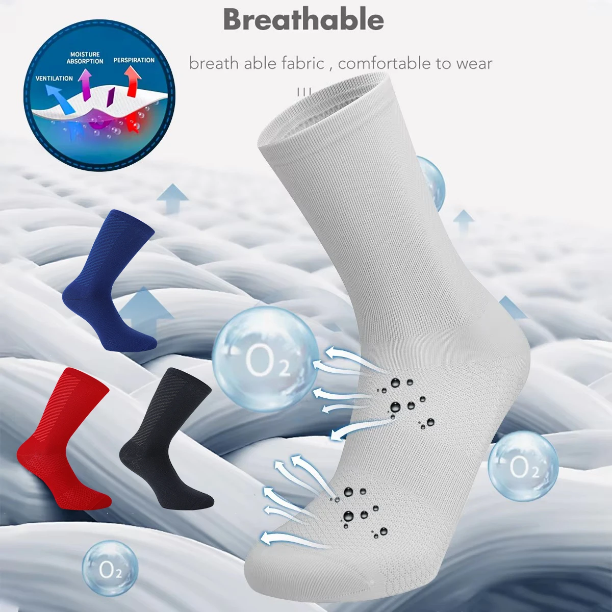 4 Paar Fahrradsocken in reiner Farbe, hochwertige Rennradsocken für Herren und Damen, Laufen, Wandern, Kompressionssportsocken – Detail 2