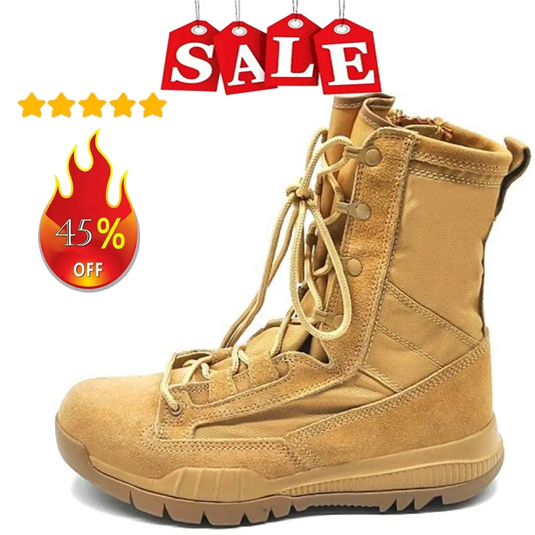 

New High-Top Men's Leather Hiking Work Boots Non-Slip Lightweight Combat &Tactical Breathable Desert Boots