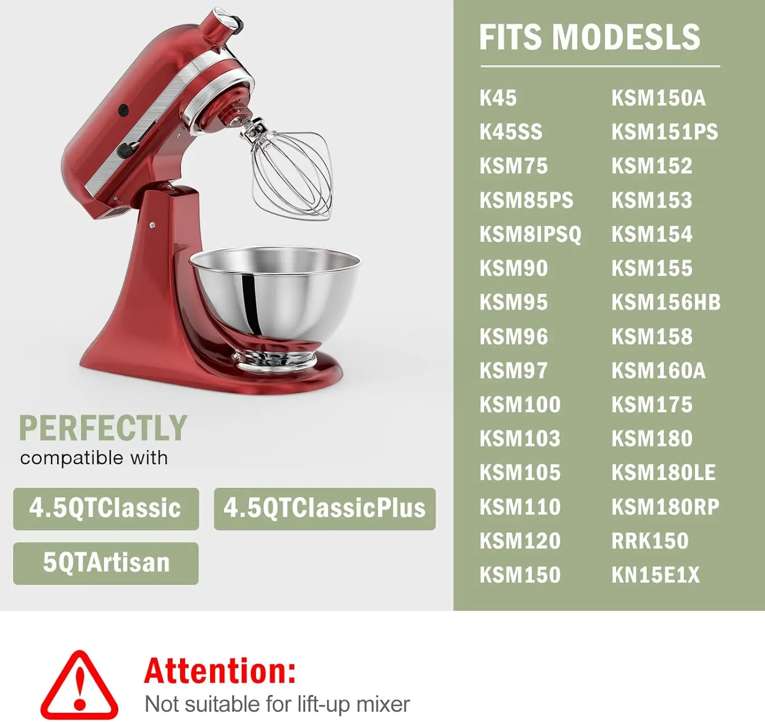 KitchenAid 틸트 헤드 4.5qt 5qt 스탠드 믹서용 3쿼트 스테인레스 스틸 보울, KitchenAid Artisan Mini 3.5QT와 호환되지 않음 썸네일 4