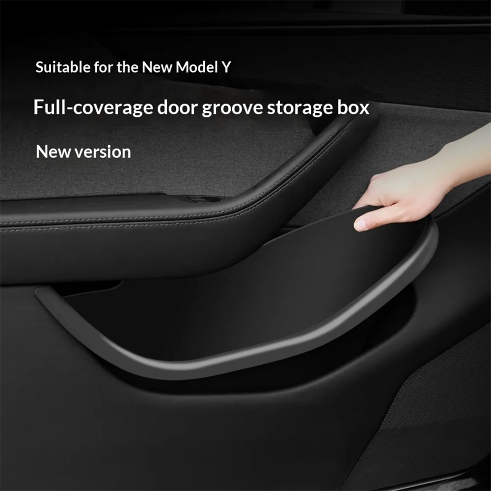Door Side Storage Box For Tesla Model Y Juniper 2025 Full-Cover Front Rear With Emergency Pull Handle Car Interior Accessories
