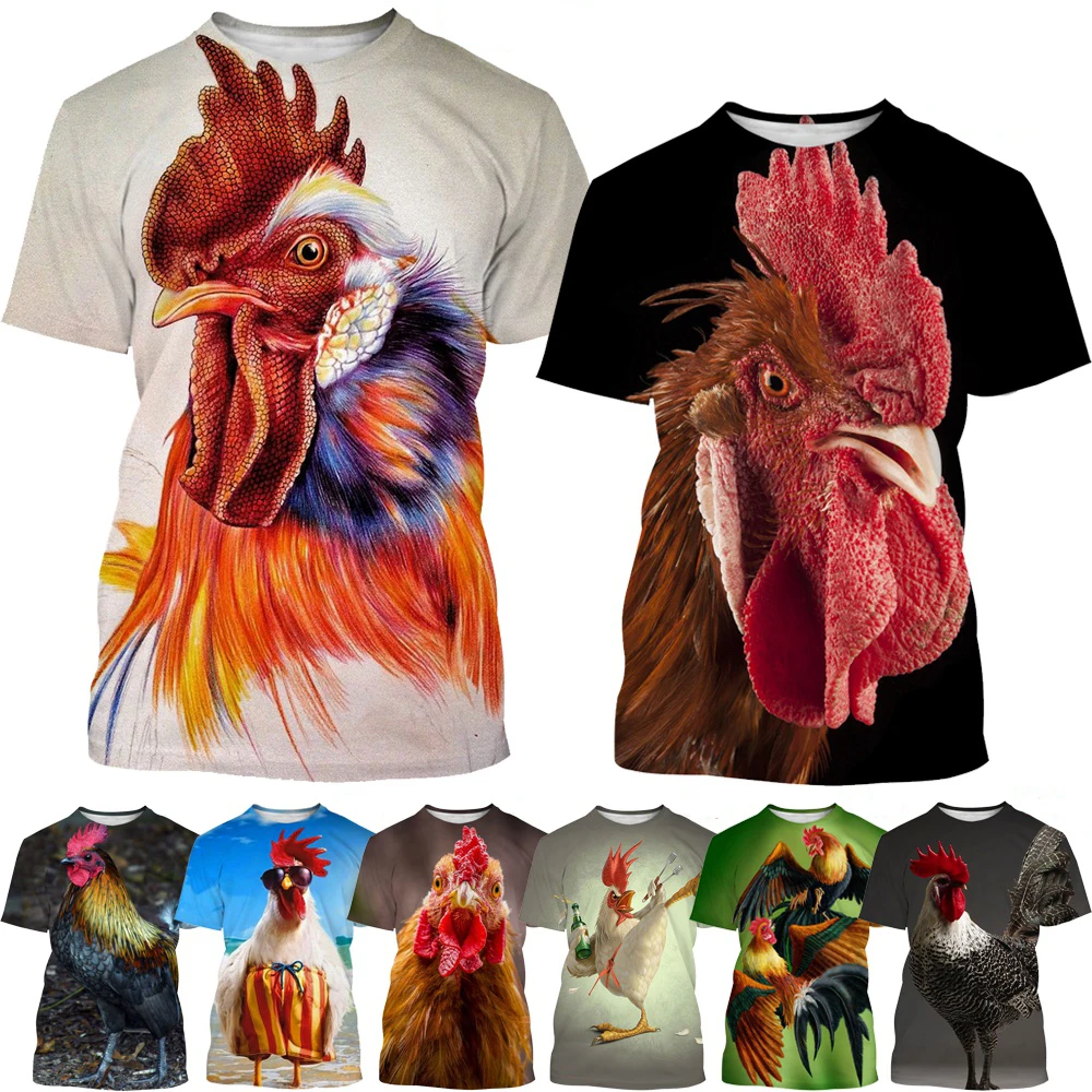 Letnia nowa moda unisex zabawny kurczak drukowanie 3D męska koszulka z krótkim rękawem i okrągłym dekoltem koszulka z motywem kreskówkowym para Top