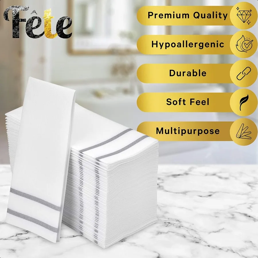Toallas de mano de papel para baño, toallas para invitados LinenFeel, servilletas formales para cena, aniversario, mesas, invitados y baños, Sie
