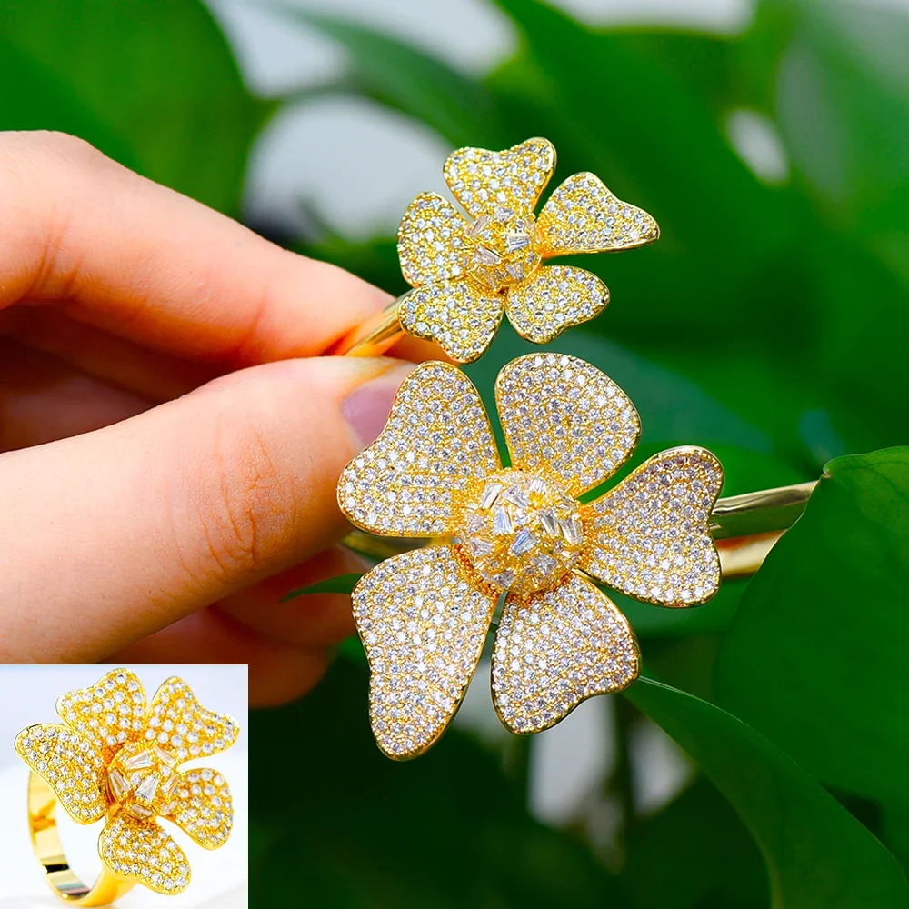 Kellybola великолепные цветы регулируемый браслет кольцо серьги комплект ювелирных изделий для женщин свадебный важный случай вечерние благородный символ