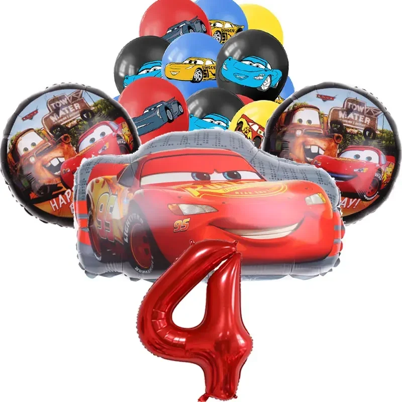 16 stuks rode auto's latex aluminium ballonnen set cartoon verjaardagsfeestje decoratie race thema feestdecoratie leveranties partij prop