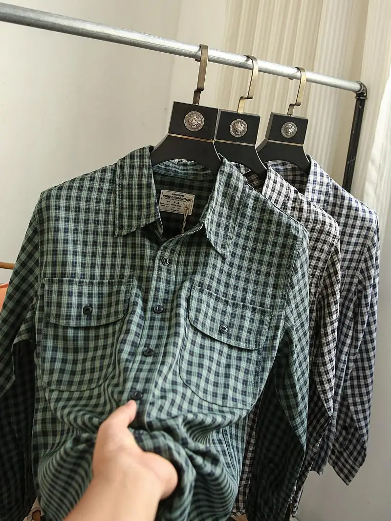 

Autumn New Sle Japanese Retro Men's Faion Casual Plaid Long Sve irt Collared Cheered Button up Youth ular Loose...