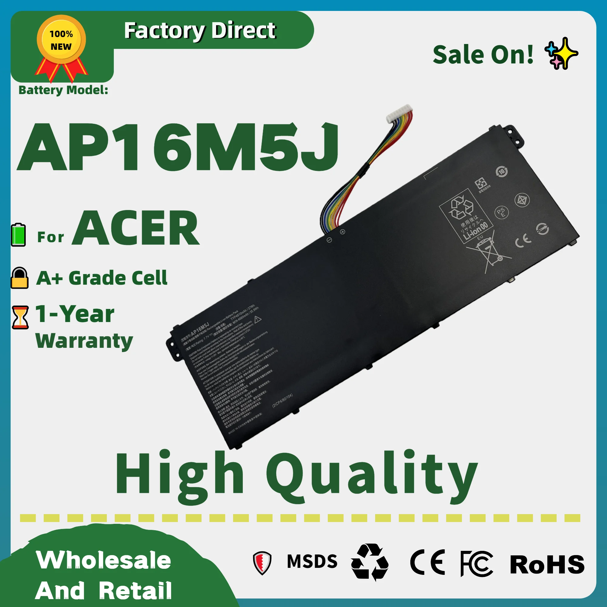 Factory Direct! AP16M5J Laptop Battery For ACER Aspire 1 A114-31 Series  A314-31 Series A515-51 Series A315-51 Series