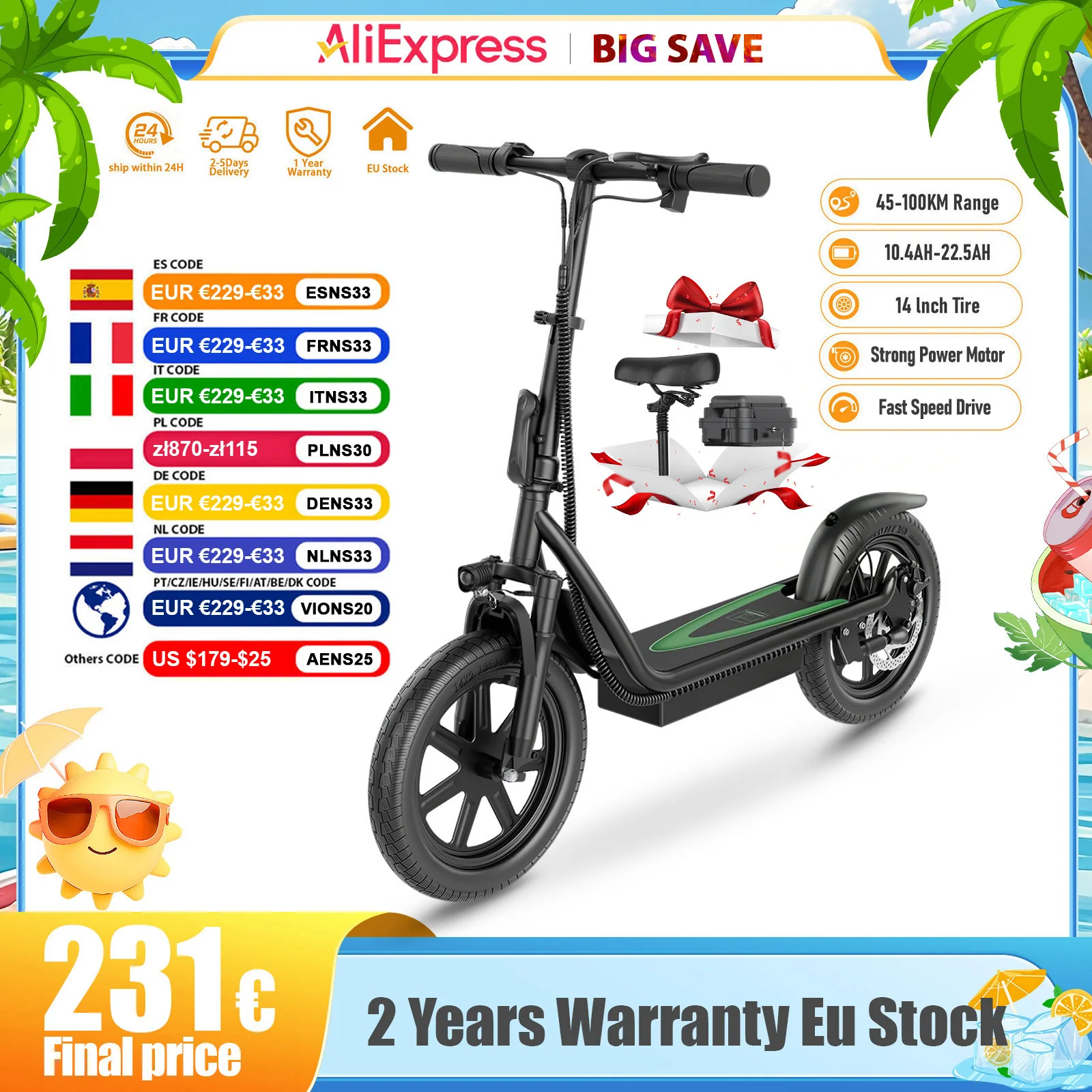 JUICEASE ESBS/ESBS PRO Elektroroller 10,4/22,5AH Akku Leistungsstarker Roller 45-100KM Maximale Reichweite Intelligenter Elektro-Kickscooter