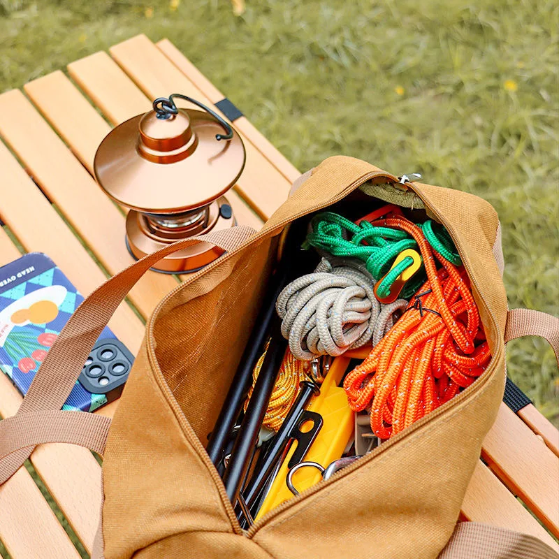 Bolsa de almacenamiento de lona para acampada, bolsa de transporte de mano de cilindro para clavos de tierra, martillo portátil, tienda de campaña, bolsa de almacenamiento de cuerda de viento