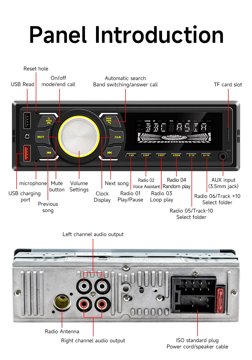 ESSGOO 1 DIN DAB + راديو السيارة العالمي RDS AM FM مزدوج USB بلوتوث Freispreensione SD AUX IN TF مع جهاز التحكم عن بعد #4
