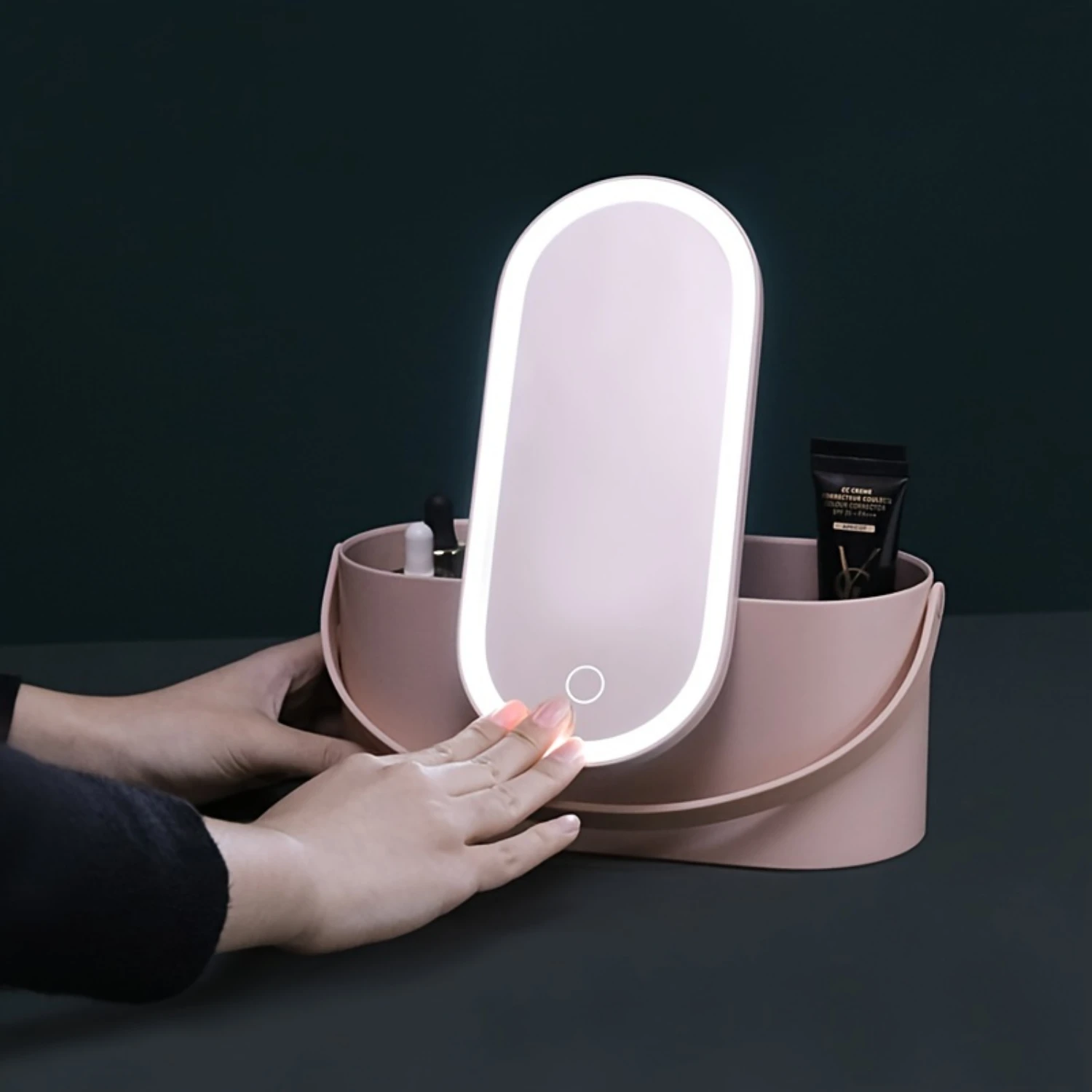 Cosmetic Storage Box, Cosmetic Bag, Makeup Bag, Portable Toiletry Case, Travel Cosmetic Case With Mirror And LED Lights; Great G