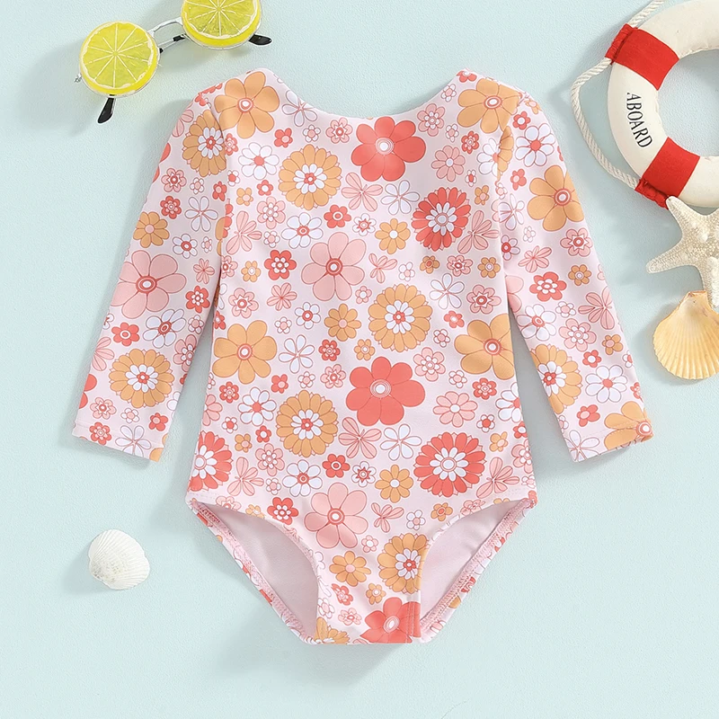 0-4 Years Kids Baby Girls Swimsuit Bikini Backless Sun Protection Cute Tie-Up Flower Print Swimwear Suit Fashion Beach Wear