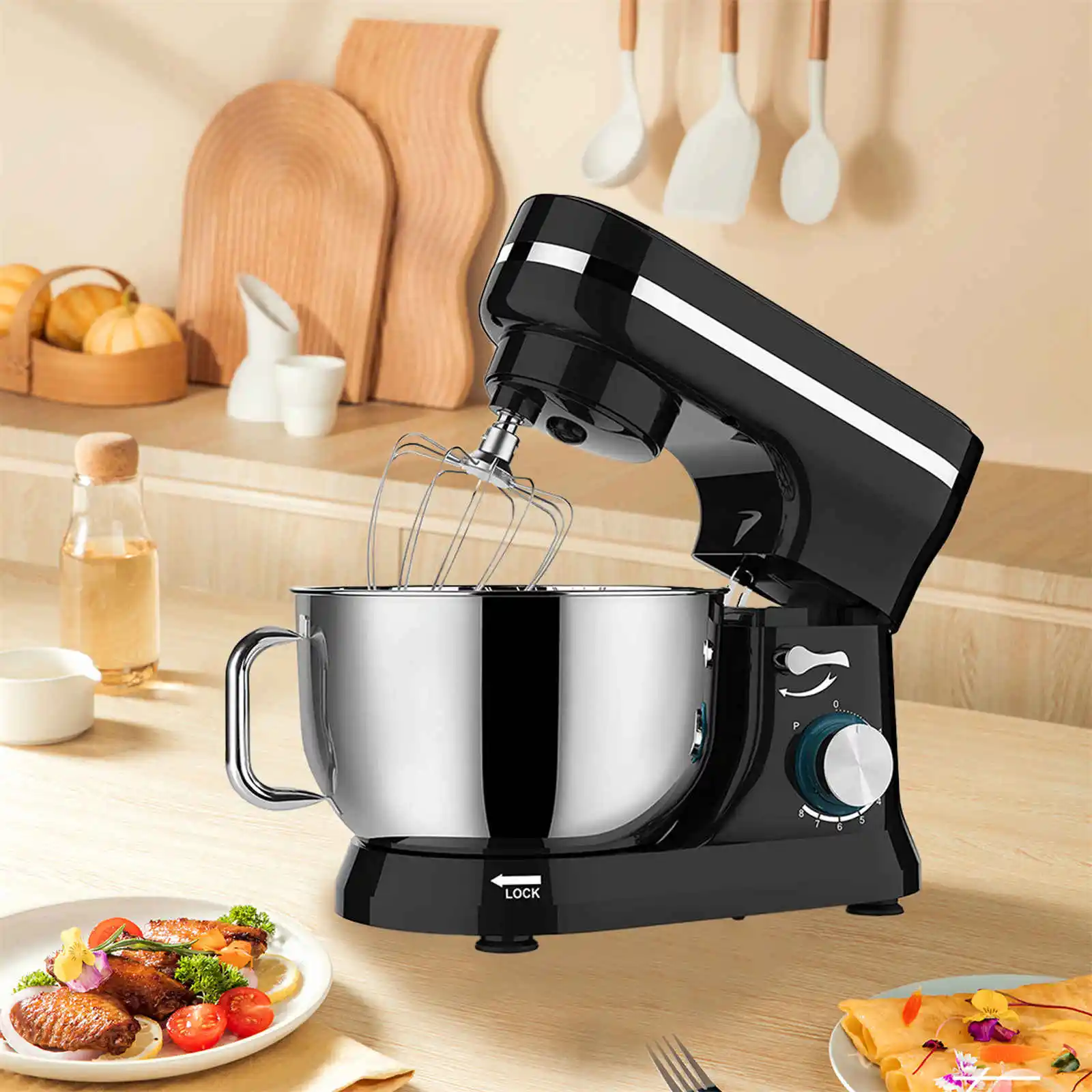 

Kitchen Mixers, Electric Household Mixers, Powerful Blender, Tilt-Head Dough Mixer with Mixing Bowl, Black, Standard