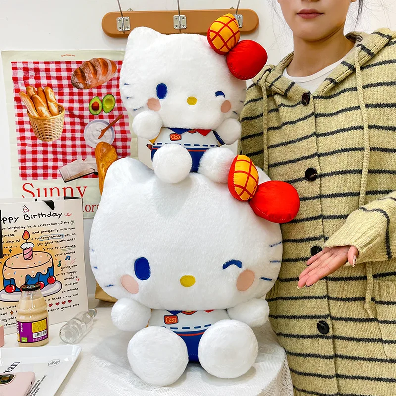 60cm Kawaii Hello Kitty Stuffed Doll Anime Sanrio Plush Toy Cute Large Size Vivid Kitty Plushie for Kids Birthday Xmas Gift