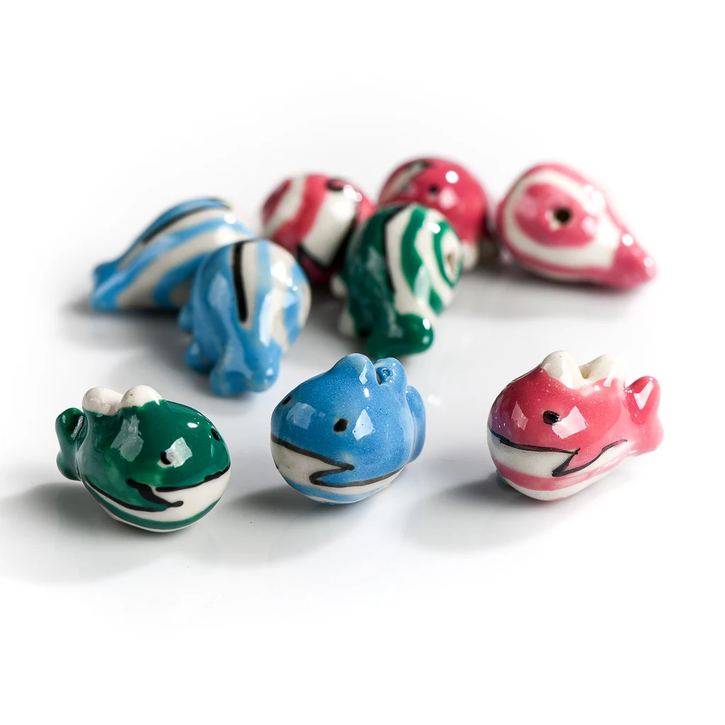 Whale Ceramic Bead Hand Drawn Animals Cartoon Beads Bullets DIY Porcelain Jewelry XN585