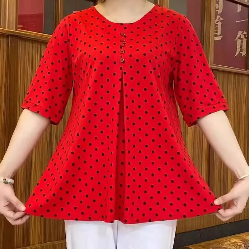 Printing Polka Dot Ladies Casual Pullovers Fashion Loose Women\'s Clothing Summer Thin O-neck Tops 2023 New Simplicity T-Shirts