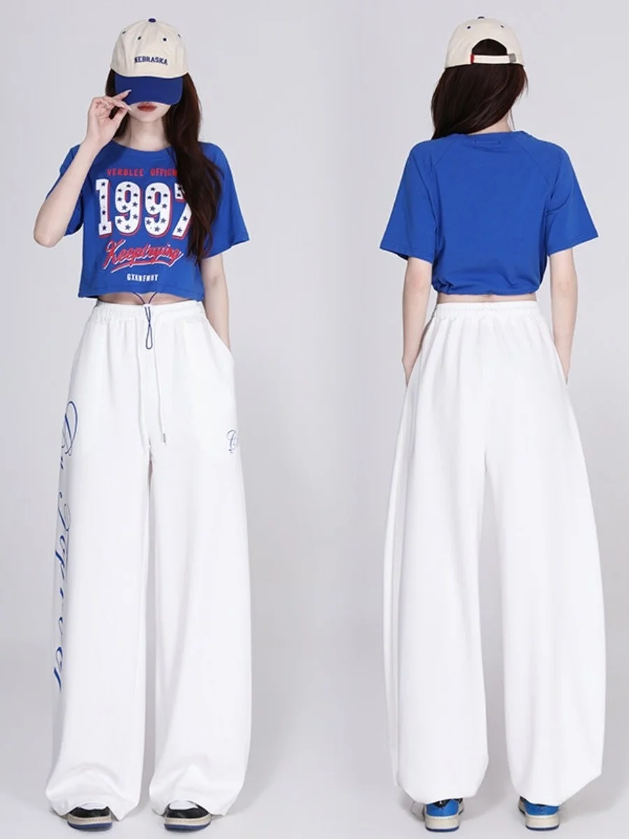 Sporty Jazz Dance Outfit Women's Streetwear Fitness Gymnastics Cheerleading Ensemble Casual Sportswear Set High Waist T-Shirt