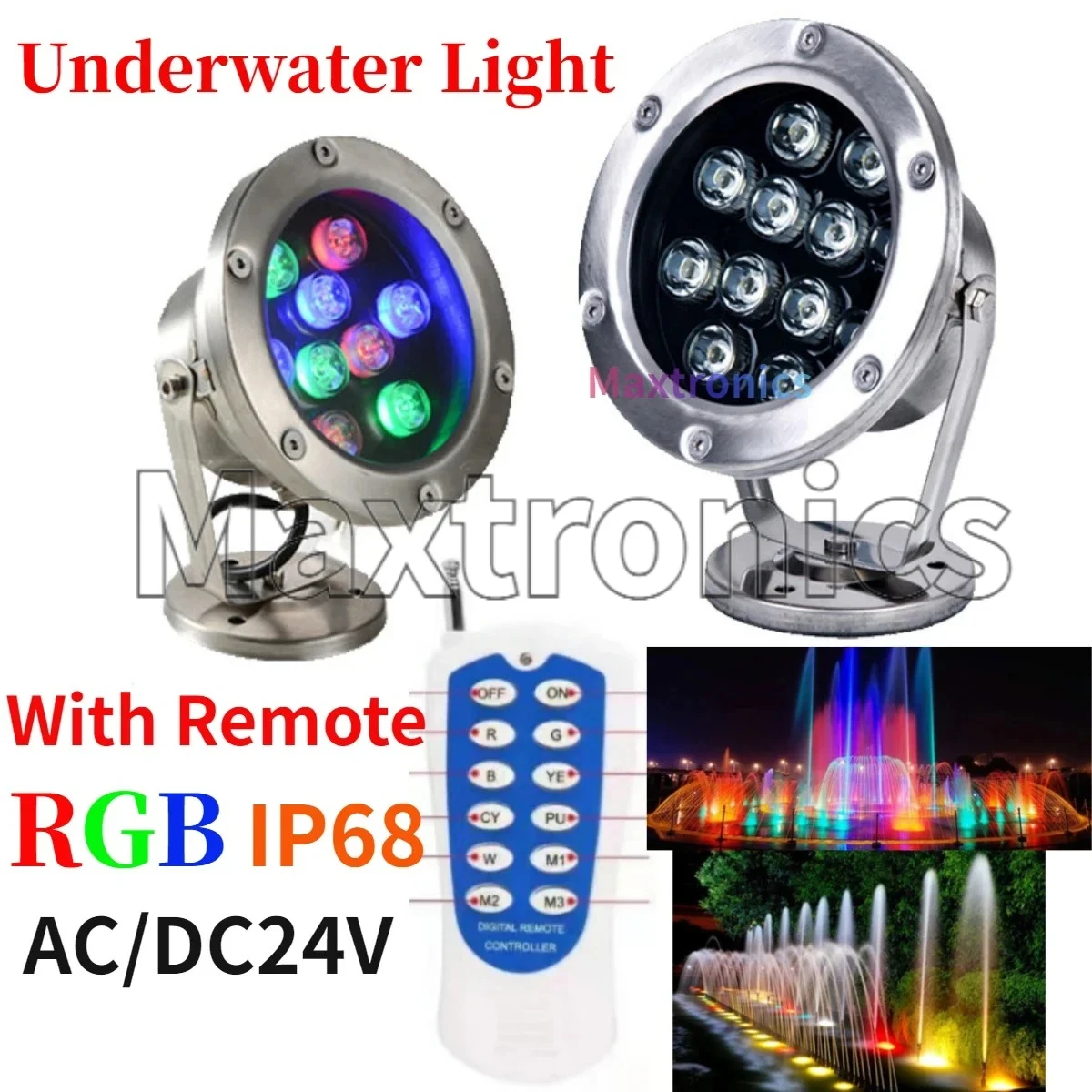 6/9/12/15/18/24/36W NEW With Remote Control AC24V RGB Fountain Light Outdoor Garden Landscape Pool Spotlight LED Underwater Lamp