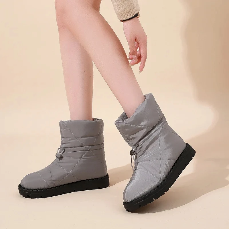 Gray Snow Boots Women New Fashion Brand Designer Lady Slip On Warm Plush Sportswear Ski Boots Waterproof Down Cloth Cotton Boots