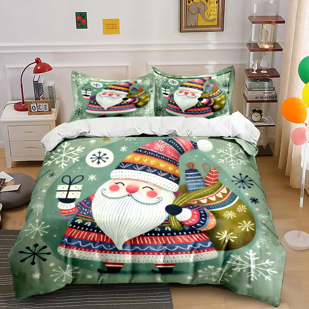 Santa Claus Holding Gifts in a Festive Snowy Scene Print Duvet Cover Bedding Set Included 1*Duvet Cover 2*Pillowcases