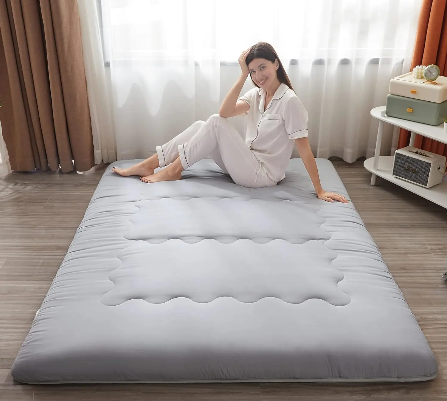 

Japanese Floor Mattress, Japanese Futon Mattress, Shikibuton Foldable & Portable Camping Mattr With Washable Cover, Gray