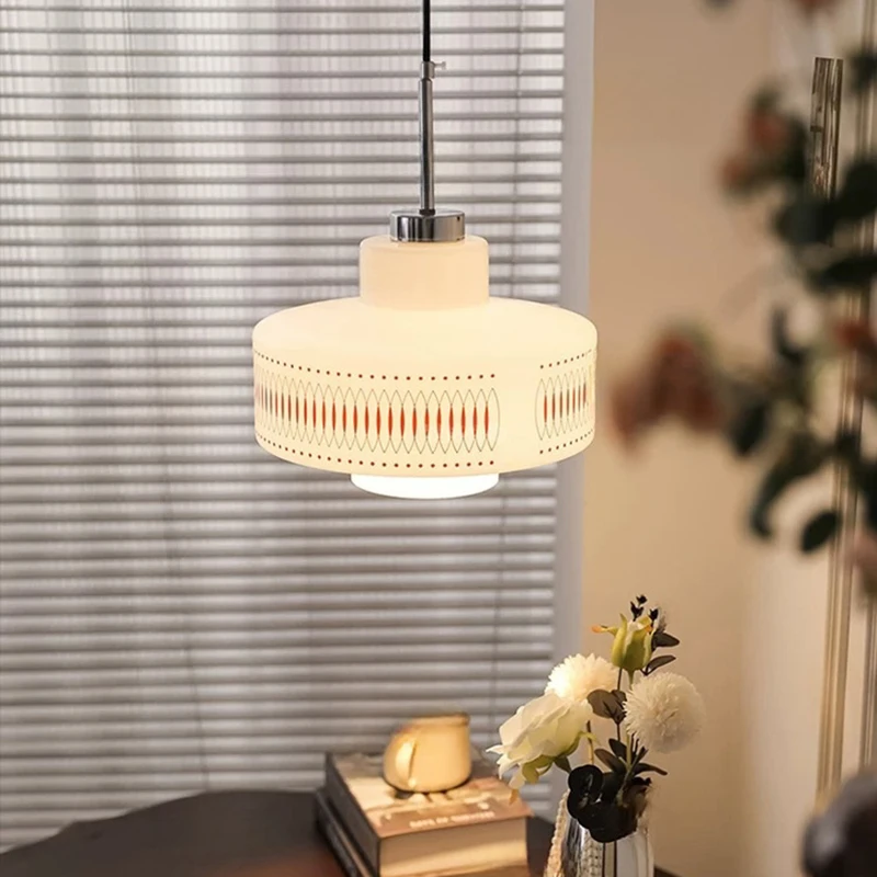 

Nordic White Glass Pendant Lights E27 Bulb with Red Line Home Art Deco for Restaurant Bar Parlor Bedroom Lamps Dropshipping