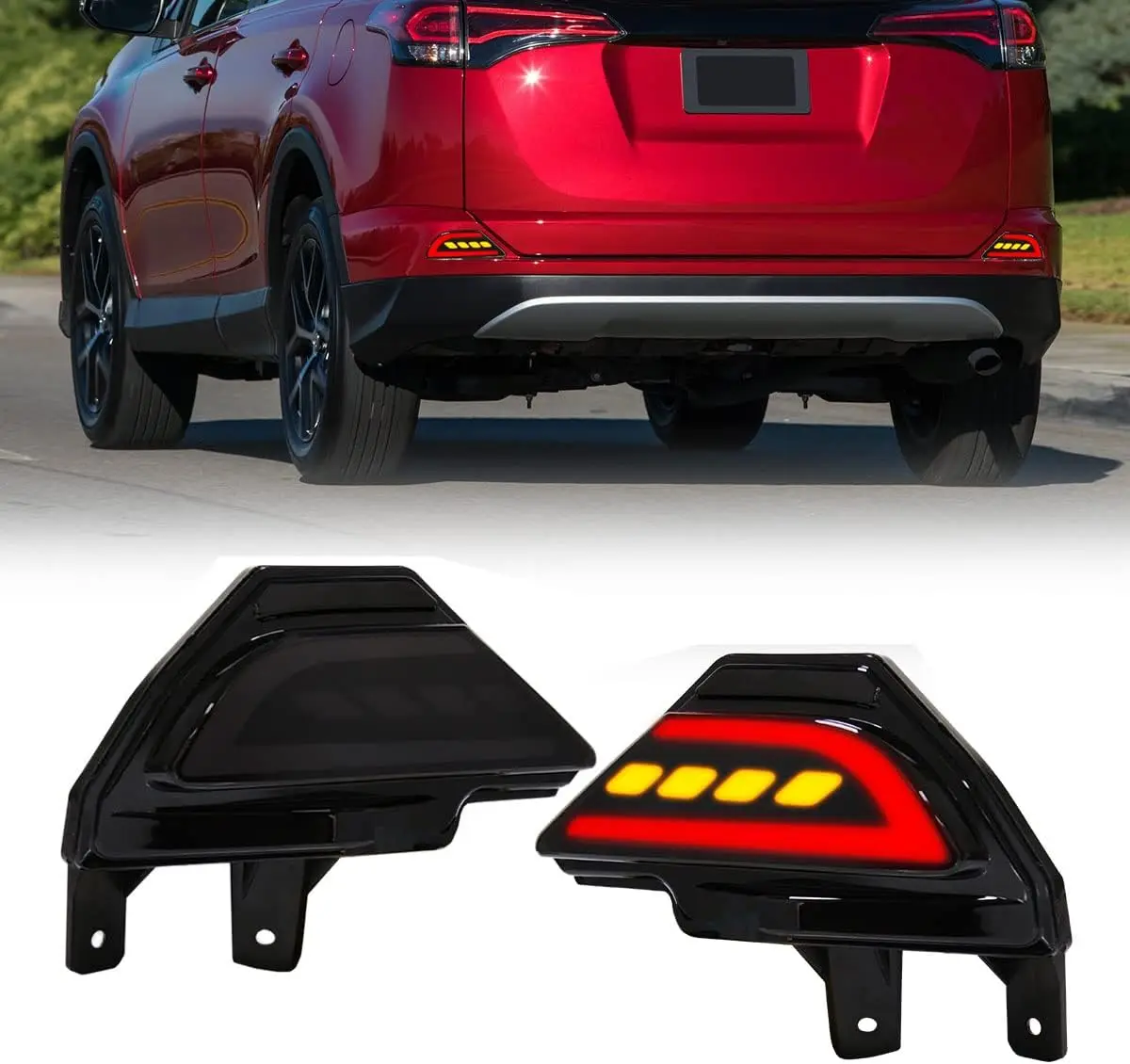 

LED Rear Bumper Reflector Lights for Toyota RAV4 2016-2018 with Turn Signal & Reverse Light