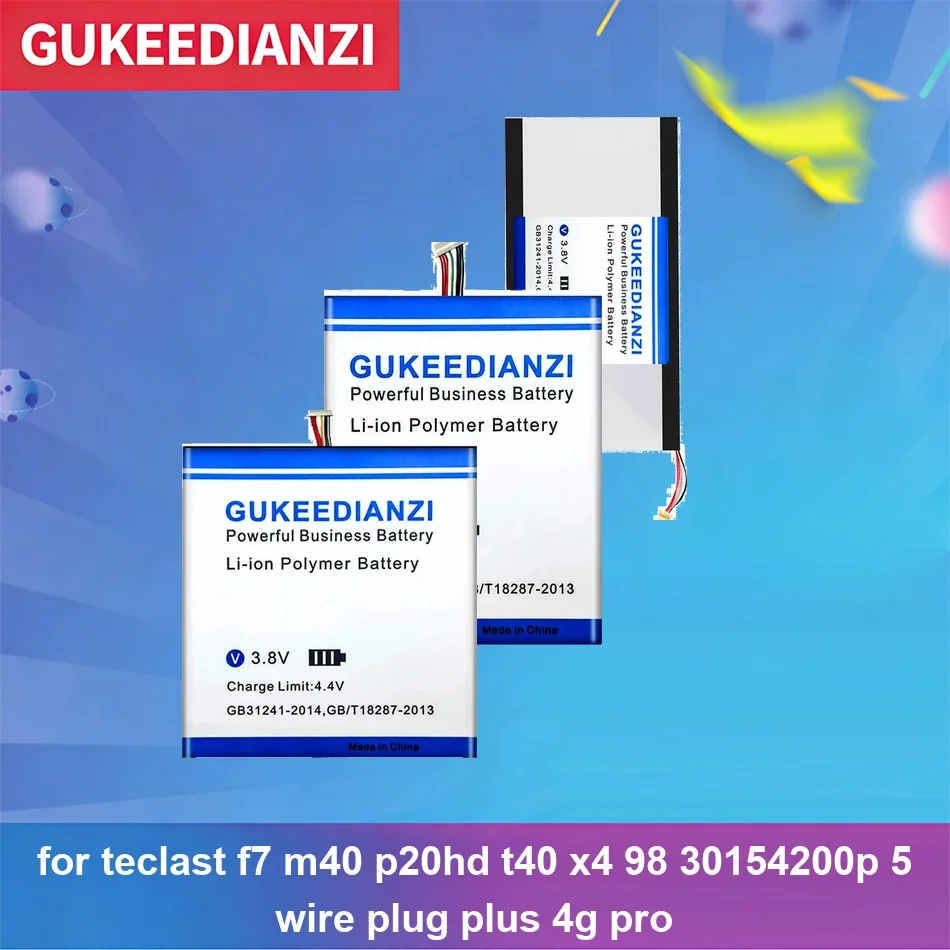 

Tablet Battery Long-Lasting H-28125140P 6000-9200mAh For Teclast F7 M40 p20hd T40 X4 98 30154200P 5 Wire Plug Plus 4G Pro