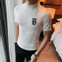 Luxury Men Summer Knitted T-shirt  High Quality Slim Fit O-neck Tops Jacquard Tees Brand Clothing Social Club Pullovers T-Shirt