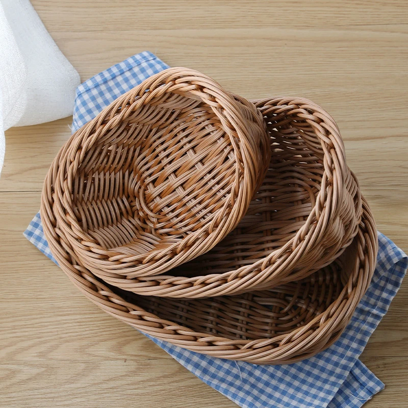 Handwoven Oval Rattan Wicker Basket Snacks Storage Box Kitchen Supplies Basket Fruit Tray Fruit Tea Snack Bread Picnic Trays