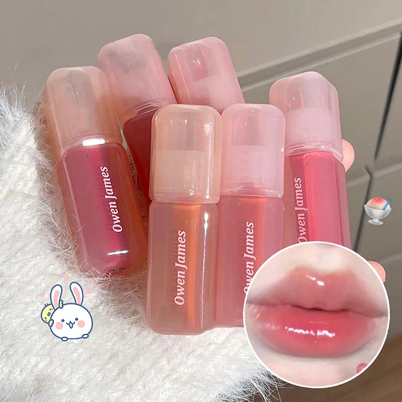 Brilho Labial Hidratante em Gel Cristal Rosa com Efeito Espelhado, Textura Aquosa, Tinta Labial para Maquiagem e Iluminação da Pele