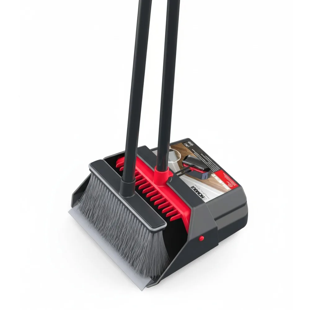 

Long Handle Broom Dustpan Set, Lightweight Silicone Grip, Home Kitchen Yard Sweeping Combo(Gray&Red)