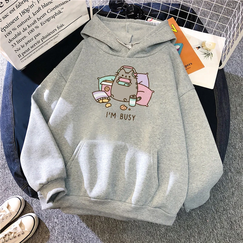 2021 Funny The Cat Hoodie Women Fashion Kawaii Korean Harajuku Sweatshirt Female 90s Cartoon Clothes Female Hood Oversized Girls