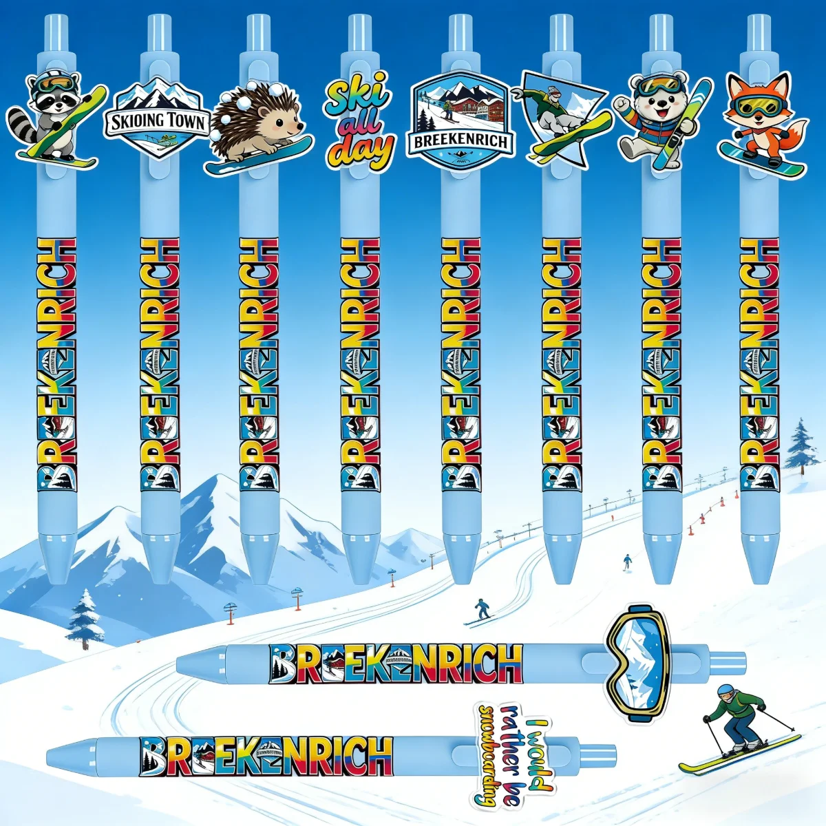 

10 штук / 15 штук шариковых ручек с лыжной тематикой. Креативные ручки-стикеры в форме маленьких животных. Подарочные ручки для любителей катания на лыжах.
