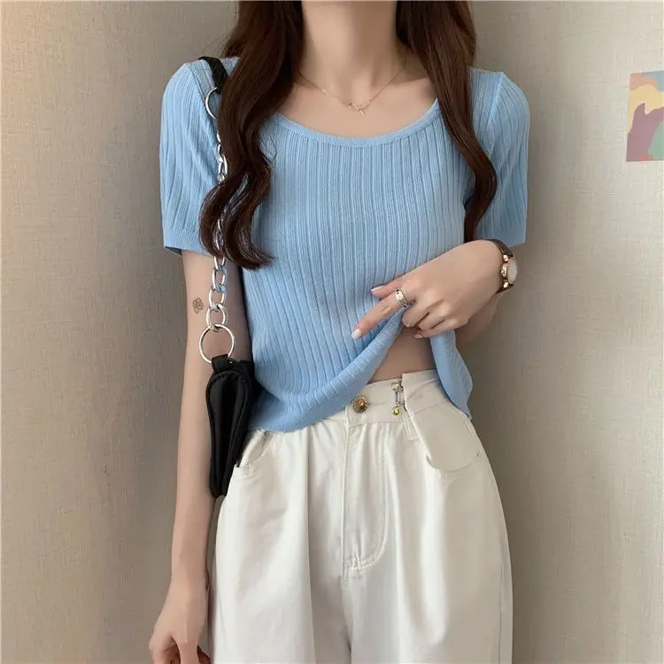 Short-sleeved T-shirt Women Thin Summer 2025 New Niche Slim Fit Knitted Top