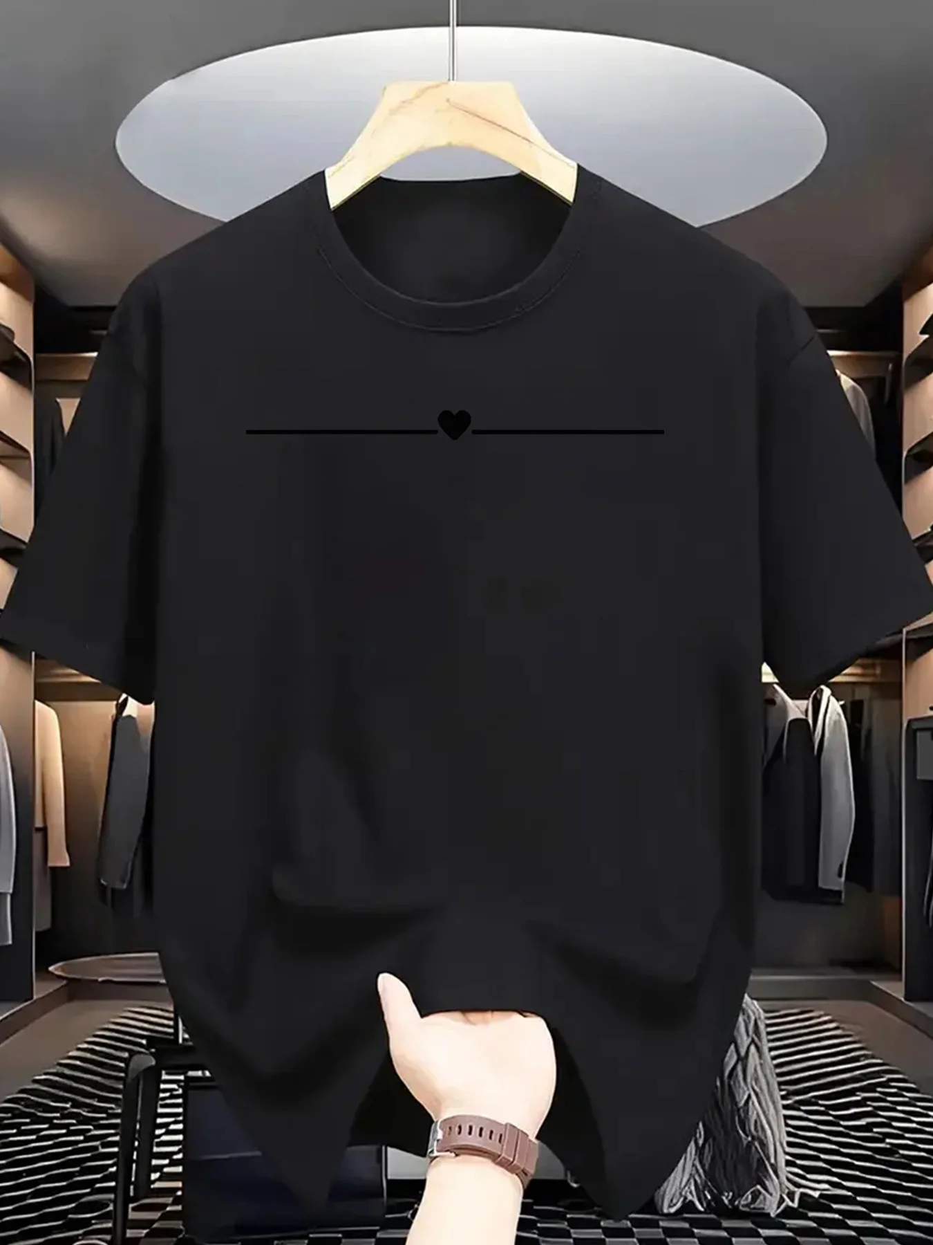 

Men's Casual Short Sleeve Graphic Tee Heart Design Printed T-Shirt Summer Round Neck Top Breathable Soft Fabric Unisex