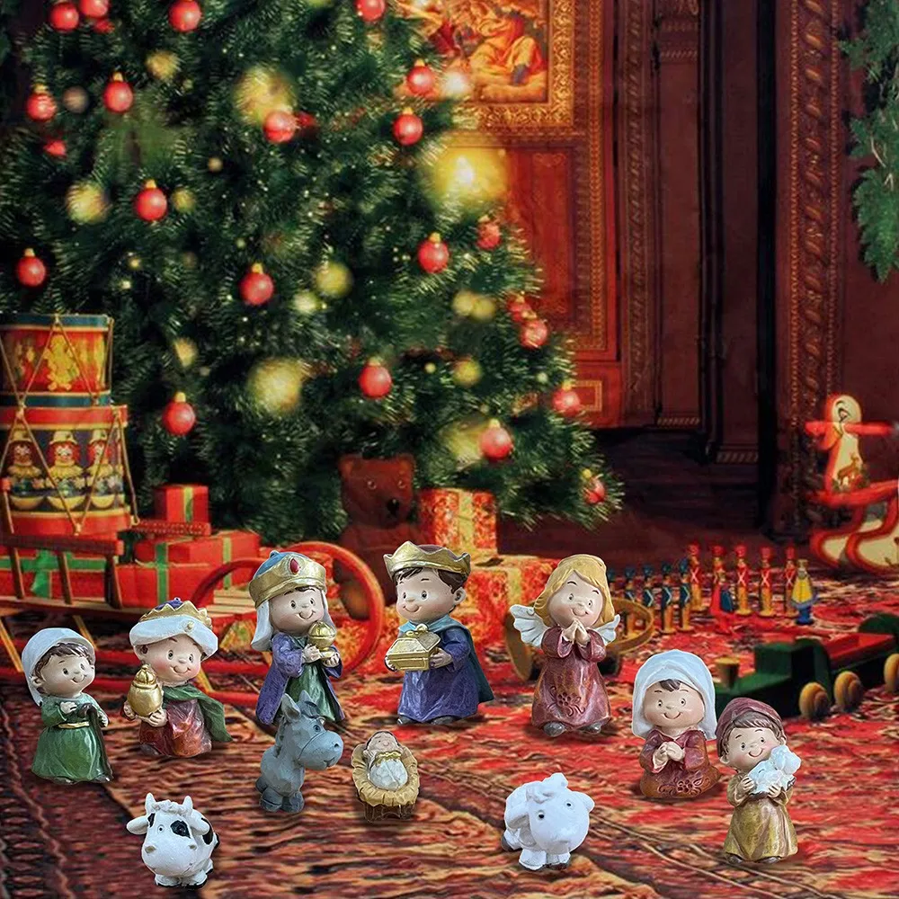 11pcs Vibrant Nativity Scene Decor, Handcrafted Resin Religious Table Decor for Holiday, Perfect Christmas Gifts for Kids